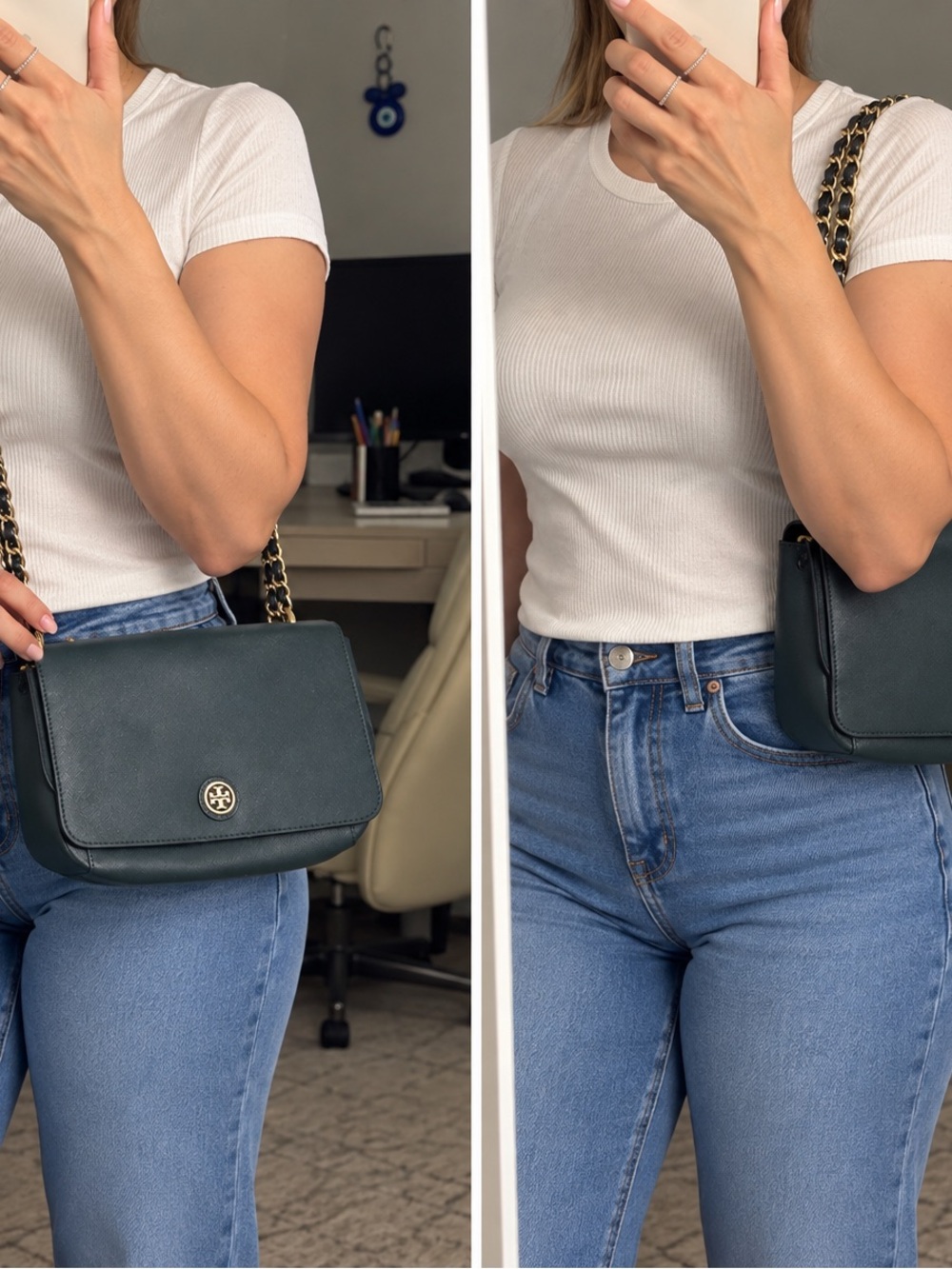 Tory Burch Dark Green Chain-Shoulder Crossbody Bag